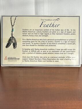 Silver Tone Feather Turquoise Necklace w/ Tradition of the Feather Story Card